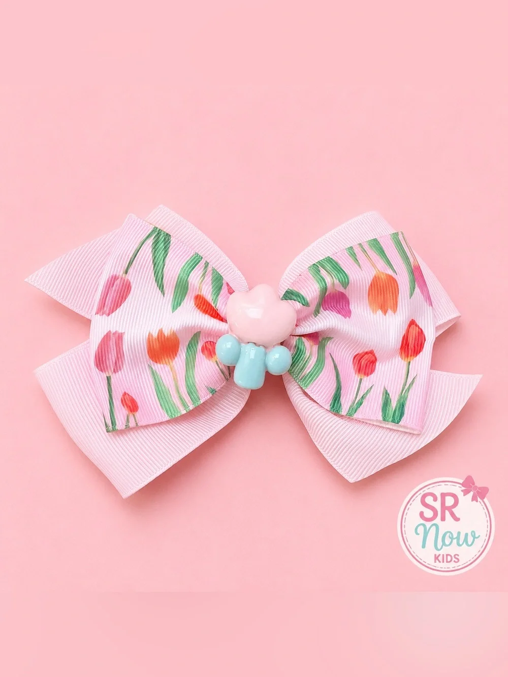 Girls Multicolor Floral Tulip Hair Bow Large Grosgrain Ribbon Alligator Clip